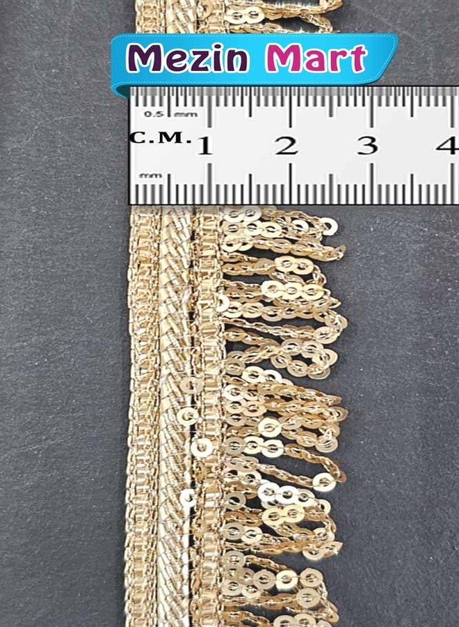 Mezin 1.25 inch RIMZIM Siquance Fringes Tassel Decorative Lace Ribbon Festival Bridal Dupatta Lehenga, Saree, Anarkali, Indian Sari Border (Pearl Mate) - Image 4